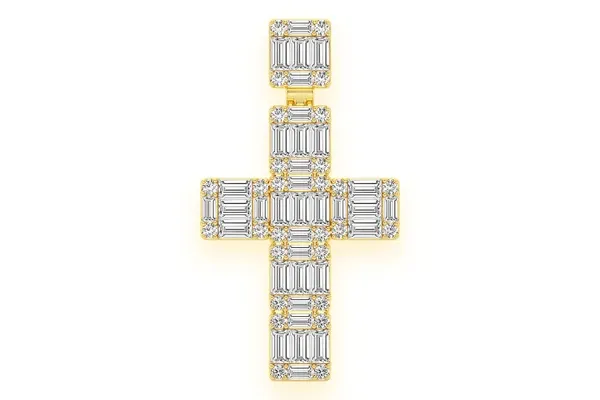 BAGUETTE CROSS DIAMOND PENDANT 14K SOLID GOLD 1.80 CTW