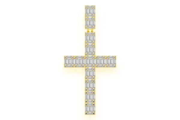 BAGUETTE CROSS DIAMOND PENDANT 14K SOLID GOLD 2.00 CTW