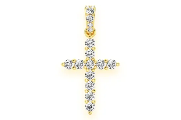 BASKET CROSS DIAMOND PENDANT 14K SOLID GOLD 0.50CTW