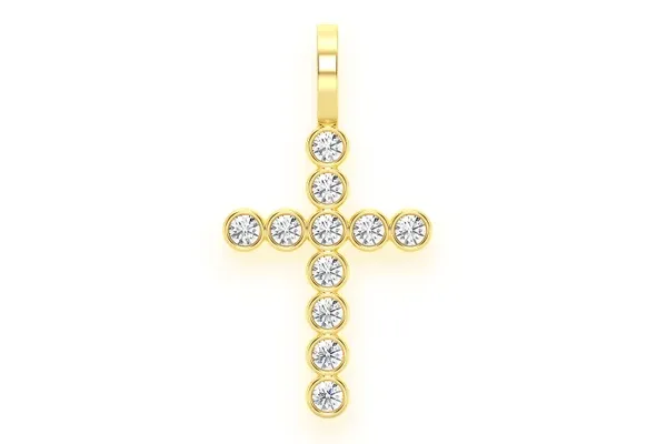 BEZEL SET CROSS DIAMOND PENDANT 14K SOLID GOLD 0.35CTW