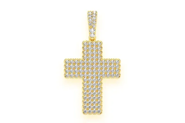 BEZEL BORDER CROSS DIAMOND PENDANT 14K SOLID GOLD 0.90CTW