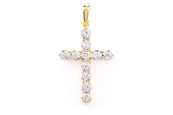 BITTY MIRACLE SET DIAMOND CROSS PENDANT 14K SOLID GOLD 0.20 CTW