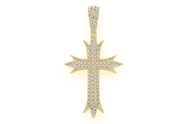 DECO THREE ROW CROSS DIAMOND PENDANT 14K SOLID GOLD 0.65CTW