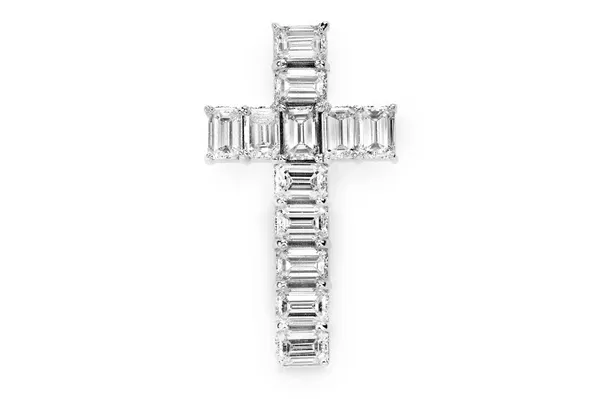 EMERALD DIAMOND CROSS PENDANT 14K SOLID GOLD 3.5 CTW