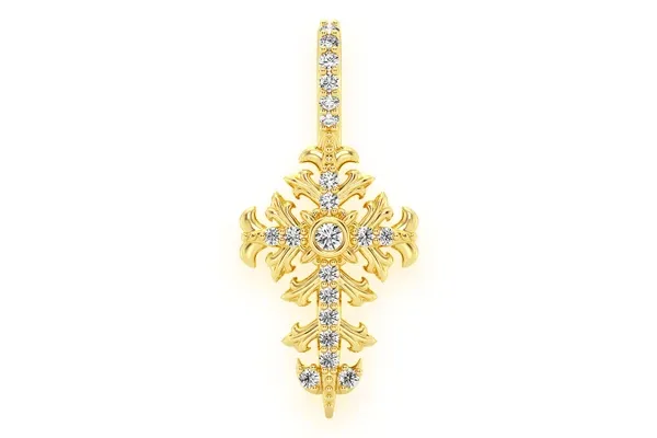 FILIGREE CROSS DIAMOND PENDANT 14K SOLID GOLD 0.10CTW