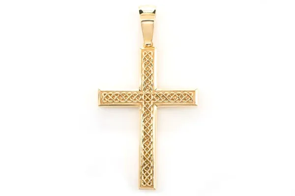FILIGREE TEXTURED PLAIN CROSS PENDANT 14K SOLID GOLD