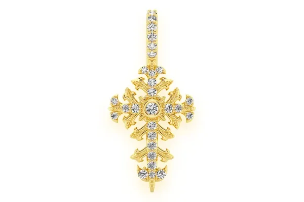FILIGREE CROSS DIAMOND PENDANT 14K SOLID GOLD 0.50CTW
