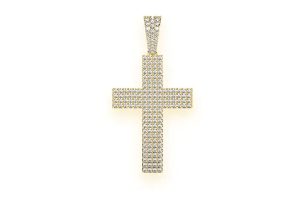 FOUR ROW FLAT CROSS DIAMOND PENDANT 14K SOLID GOLD 1.15CTW