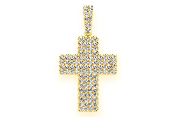 HALF BEZEL CROSS DIAMOND PENDANT 14K SOLID GOLD 0.15 CTW