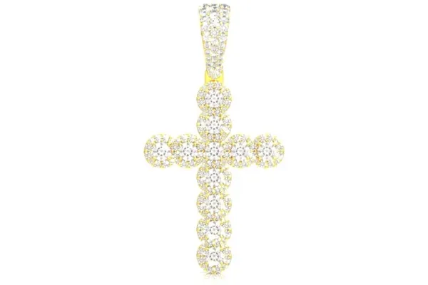 HALO SOLITAIRE DIAMOND CROSS PENDANT 14K SOLID GOLD 3.20 CTW