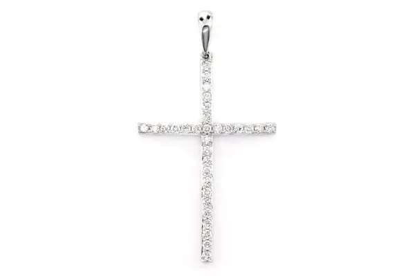 MINIMALIST LONG DIAMOND CROSS PENDANT 14K SOLID GOLD 0.25CTW