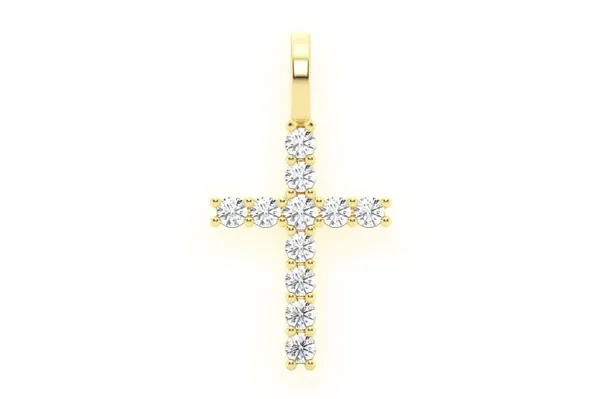ONE ROW CROSS DIAMOND PENDANT 14K SOLID GOLD 0.50CTW