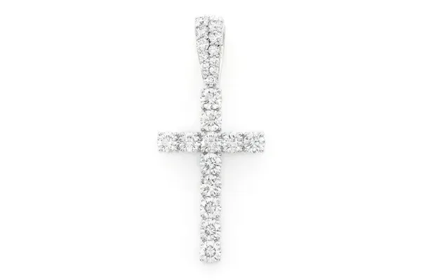 ONE ROW DIAMOND CROSS PENDANT 14K SOLID GOLD 1.50 CTW