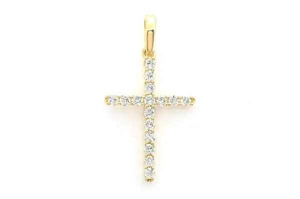 ONE ROW DIAMOND CROSS PENDANT 14K SOLID GOLD 0.25 CTW