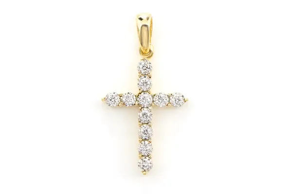 ONE ROW MIRACLE SET DIAMOND CROSS PENDANT 14K SOLID GOLD 0.12 CTW