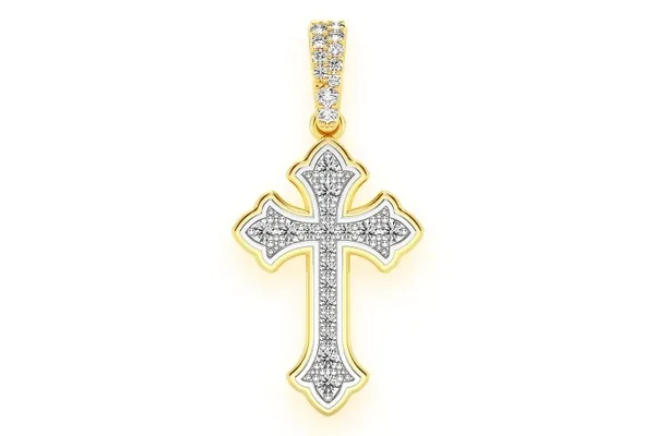 ROUNDED CROSS DIAMOND PENDANT 14K SOLID GOLD 0.25CTW