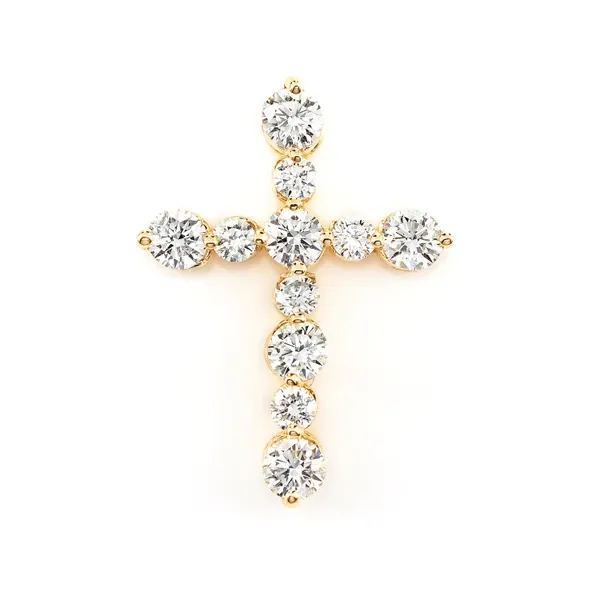 SHARED PRONG DIAMOND HIDDEN BAIL CROSS PENDANT 14K SOLID GOLD 0.85 CTW
