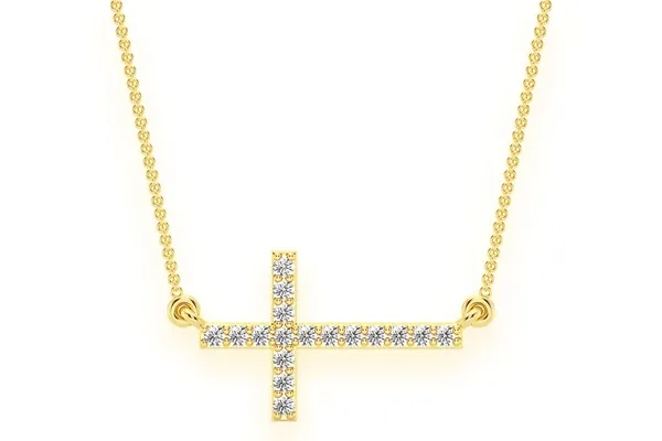 SIDEWAYS CROSS DIAMOND NECKLACE CONNECTED 14K SOLID GOLD 0.10 CTW