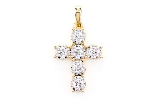 SIX STONE MIRACLE SET DIAMOND CROSS PENDANT 14K SOLID GOLD 0.33 CTW