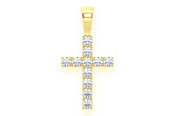 SOLITAIRE CROSS DIAMOND PENDANT 14K SOLID GOLD 1.00 CTW