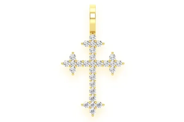 THREE POINT CROSS DIAMOND PENDANT 14K SOLID GOLD 0.45CTW