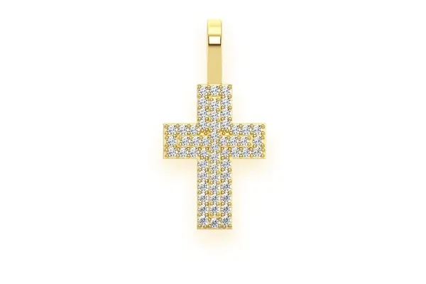 TWO LAYER CROSS DIAMOND PENDANT 14K SOLID GOLD 0.25CTW