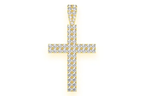 TWO ROW CROSS DIAMOND PENDANT 14K SOLID GOLD 2.25 CTW