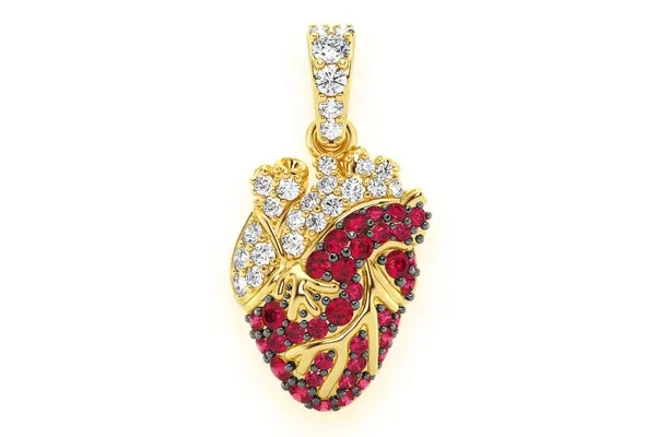 HUMAN HEART &amp; DIAMOND PENDANT 14K SOLID GOLD 0.40CTW