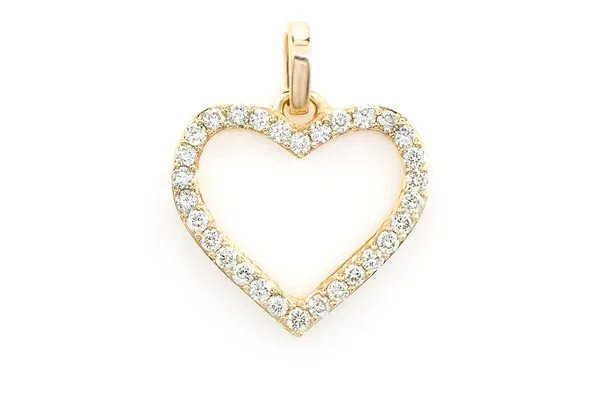 OPEN HEART DIAMOND PENDANT 14K SOLID GOLD 0.10CTW