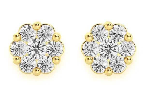 0.75CTW FLOWER STUD DIAMOND EARRINGS 14K SOLID GOLD