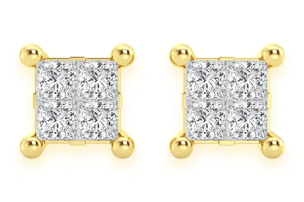 0.50CTW QUAD STUD DIAMOND EARRINGS 14K SOLID GOLD