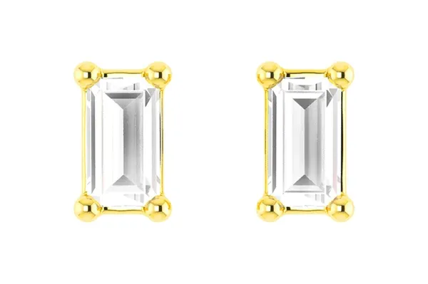 BAGUETTE DIAMOND SOLITAIRE STUD EARRINGS 14K SOLID GOLD 0.20CTW