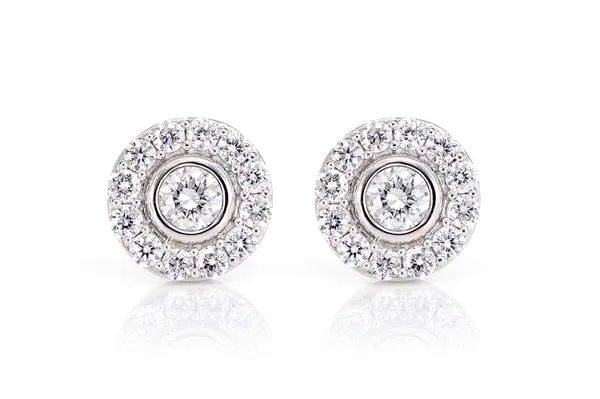 BEZEL SET HALO DIAMOND STUD EARRINGS 14K SOLID GOLD 0.75CTW