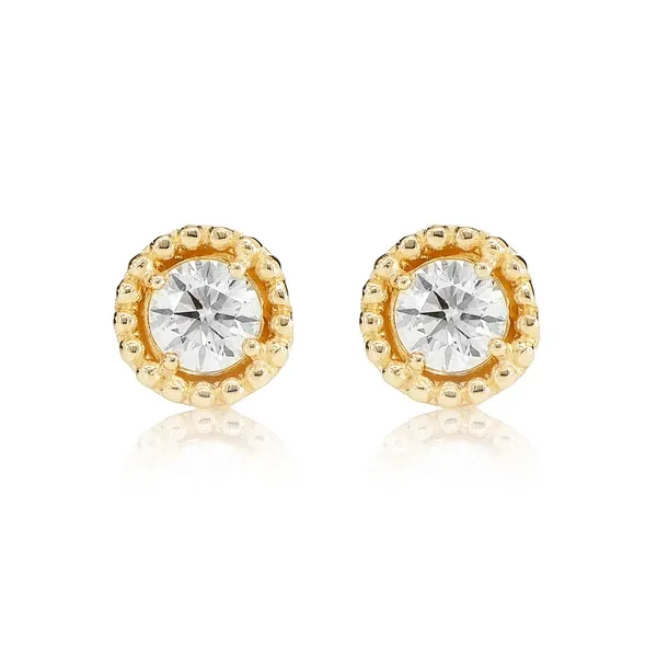 BEADED SOLITAIRE DIAMOND STUD EARRINGS 14K SOLID GOLD 0.45CTW