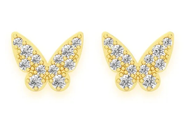 BUTTERFLY STUD DIAMOND EARRINGS 14K SOLID GOLD 0.15CTW