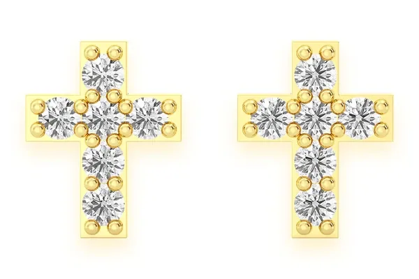 CROSS STUD DIAMOND EARRINGS 14K SOLID GOLD 0.10CTW
