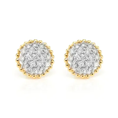 DIAMOND BEADED HALO CLUSTER STUD EARRINGS 14K SOLID GOLD 1.10CTW