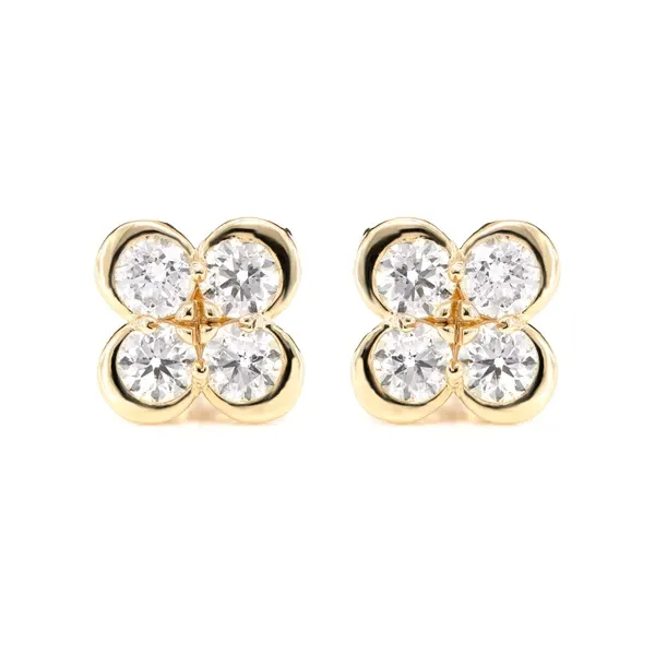 DIAMOND BEZEL CLOVER STUD EARRINGS 14K SOLID GOLD 2.40CTW