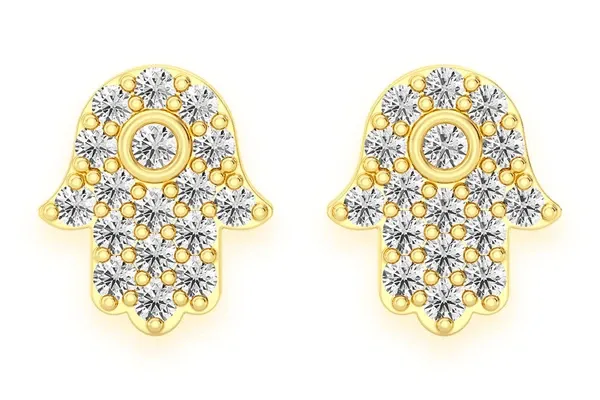 HAMSA STUD DIAMOND EARRINGS 14K SOLID GOLD 0.20CTW