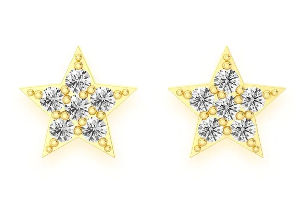 FIVE POINT STAR DIAMOND EARRINGS 14K SOLID GOLD 0.05CTW