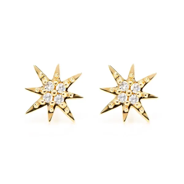 DIAMOND SHINING STAR STUD EARRINGS 14K SOLID GOLD 0.07CTW