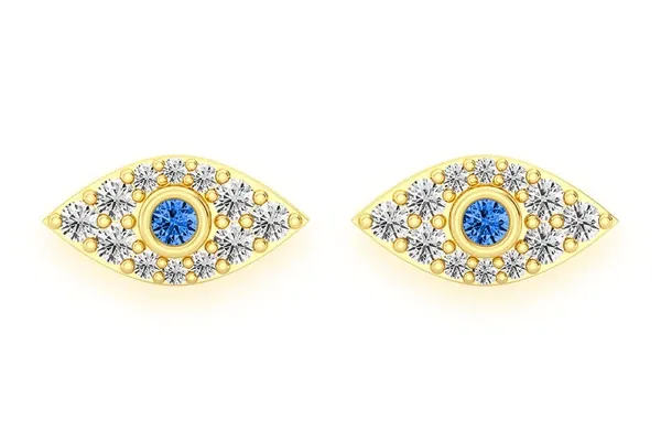 EVIL EYE STUD DIAMOND EARRINGS 14K SOLID GOLD 0.20CTW