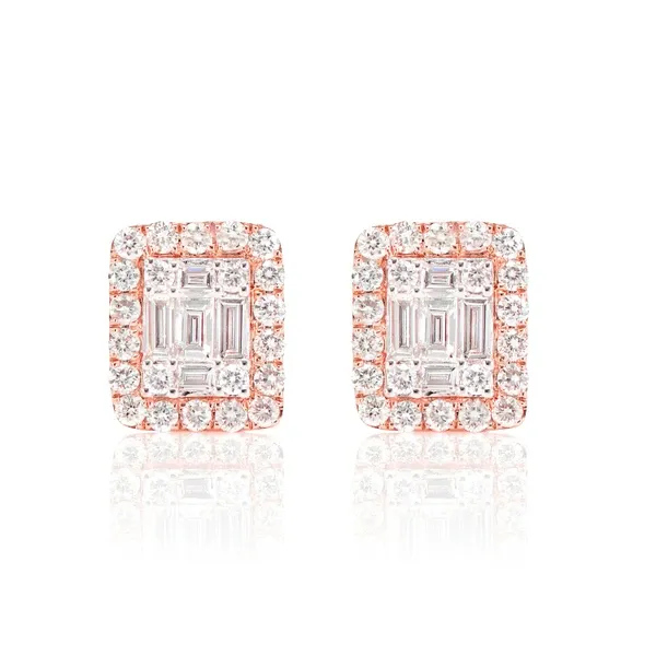 HALO DIAMOND BAGUETTE STUD EARRINGS 14K SOLID GOLD 0.70CTW