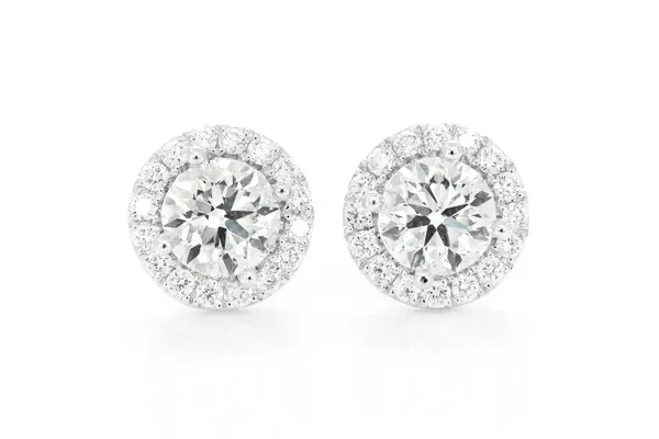 HALO SOLITAIRE STUD DIAMOND EARRINGS 14K SOLID GOLD 2.50CTW