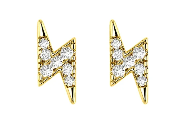 LIGHTNING BOLT STUD DIAMOND EARRINGS 14K SOLID GOLD 0.05CTW