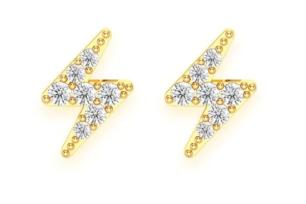 LIGHTNING BOLT STUD DIAMOND EARRINGS 14K SOLID GOLD 0.10CTW