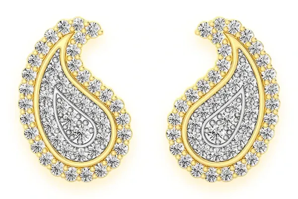 PAISLEY STUD DIAMOND EARRINGS 14K SOLID GOLD 0.35CTW