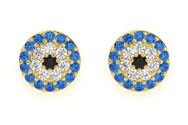 ROUND EVIL EYE STUD DIAMOND EARRINGS 14K SOLID GOLD 0.25CTW