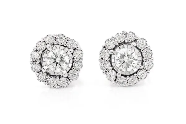 ROUND HALO MIRACLE SET EARRINGS 14K SOLID GOLD 0.35CTW