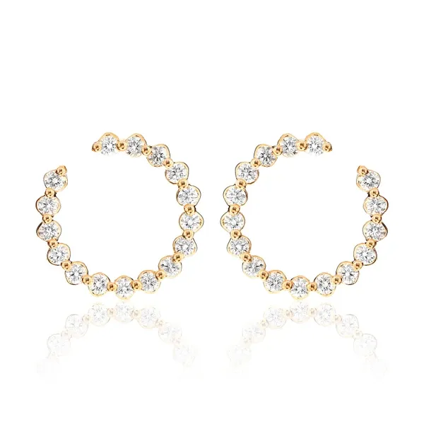 SINGLE PRONG SCALLOP HOOP DESIGN EARRINGS 14K SOLID GOLD 1.25CTW
